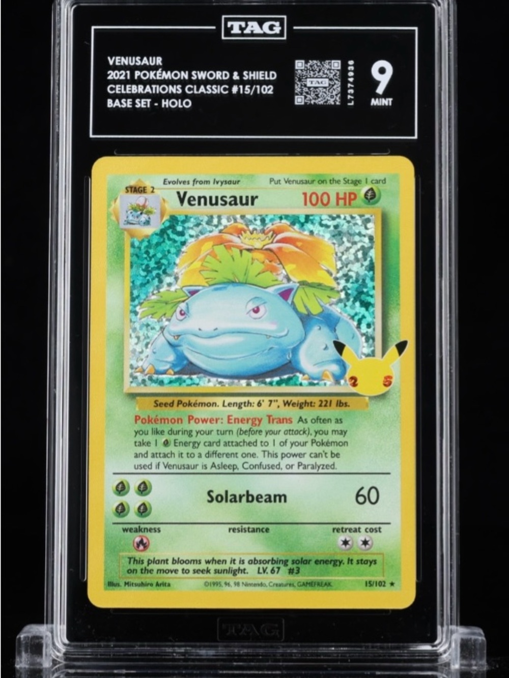 TAG 9 Mint Pokémon Venusaur 15/102 Celebrations Classic Collection Holo 2021